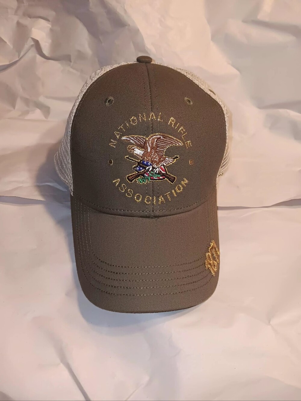 NRA Brown And Cream Adjustable Mens Ball Cap Embroidered Hunting Outdoors